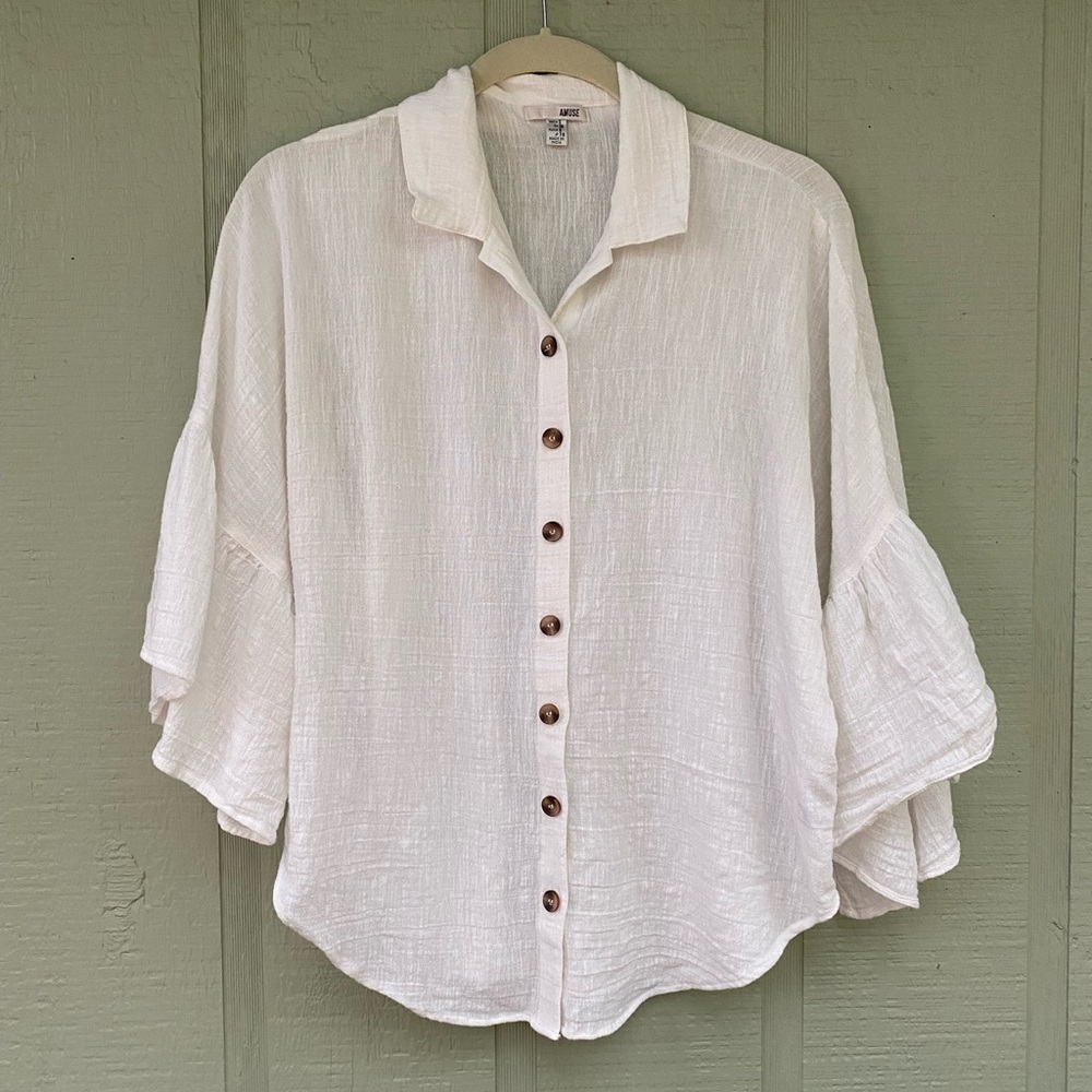 Ruffle Sleeve Button Up Blouse
